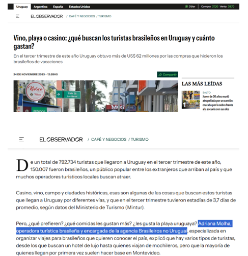 Matéria para El Observador Uruguay