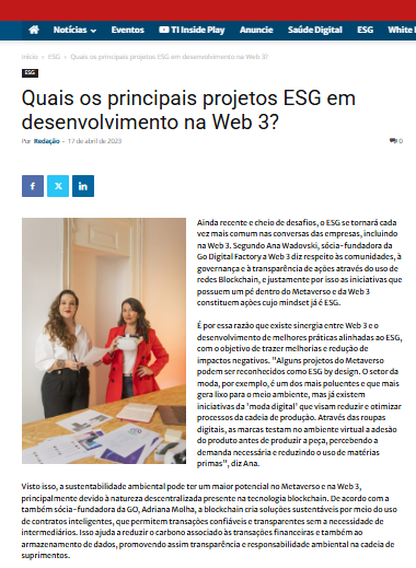 Matéria para TI Inside - ESG e Web3 