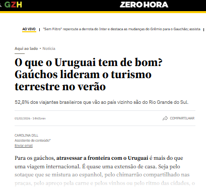 Matéria para Zero Hora - Turismo no Uruguai