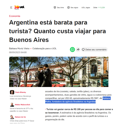 Matéria para UOL - Turismo em Buenos Aires