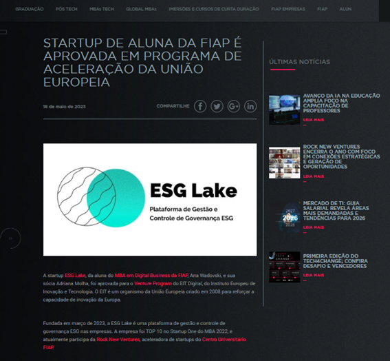 FIAP: Notícia sobre ESG Lake na União Europeia